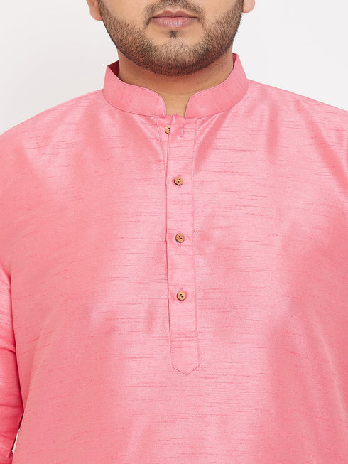 Vastramay Men's Plus Size Pink Silk Blend Kurta Pyjama Set